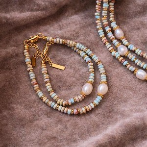 Multicolor Gemstone Pearl Bracelet Dainty Beaded Stacking Jewelry 925 Sterling Silver 14K Gold Plated - Product Image 1