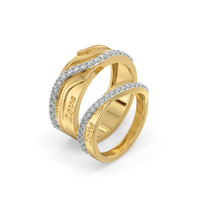 แหวนทองคำขาวประดับเพชรแบบ Eternity Band พร้อมสลักคำว่า "รัก" เครื่องประดับงานแต่งงานสุดโรแมนติกสำหรับทุกเพศ - Product Image 1