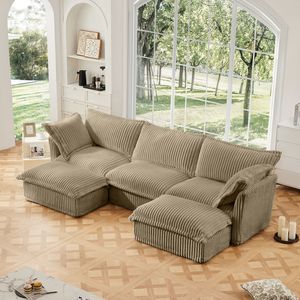 Divano componibile a U a 3 posti con rivestimento sfoderabile, design con bordi francesi e molteplici cuscini grandi per soggiorno - Product Image 2
