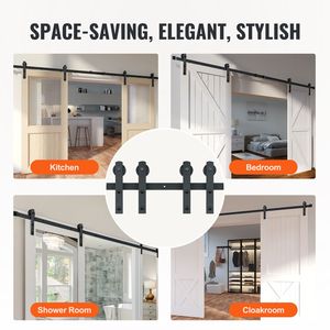 Kit Ferramenta per Porta Scorrevole a Binario da 2,4 m (8FT) per Carichi Pesanti, 150 kg (330 libbre), per Bagno, Adatto a Porte Doppie fino a 1,15 m (3.7FT) o 1,35 m (4.3FT) di Larghezza, Binario da 3,3 cm (1.3") o 2,5 cm (1.0") di Diametro - Product Image 6