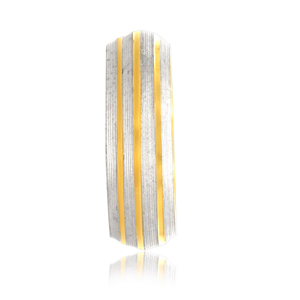 Anillo de Diseño Premium con Acabado Dorado y Plateado de Dos Tonos, Anillo Ancho con Textura, Joyería de Moda, Anillo de Oro para Hombre con Diseño Artesanal - Product Image 3