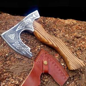 ขวานพิซซ่าเหล็กกล้าคาร์บอนคุณภาพสูงทำมือ Jahangir Enterprise ด้ามไม้พะยูง ปลอกหนัง - สำหรับงาน DIY อุตสาหกรรม และกิจกรรมกลางแจ้ง - Product Image 2