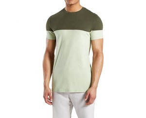 T-shirt à manches courtes en tricot pour homme, col rond, coupe classique, design contrasté, couleur unie, vert et vert clair - Product Image 1