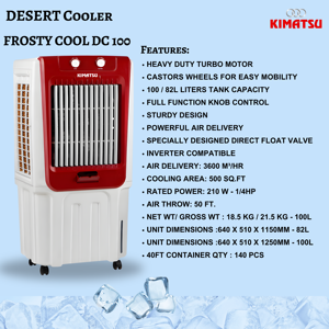 High Quality Frosty Electric Desert Air Cooler with 500 Sq ft Cooling & 100L Water Tank for Home & Hotel Use 1-Year Warranty - Product Image 2