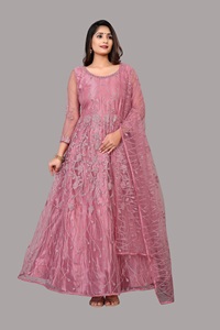 Traje Anarkali para Mujer, Manga 3/4, Crepé de Red, Semi-Cosido, de Secado Rápido, para Bodas, Fiestas y Ocasiones Festivas - Product Image 2