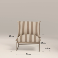 Ensemble de canapés de jardin minimaliste avec coussins rayés beiges, structure en aluminium, design durable, canapés une place et table basse