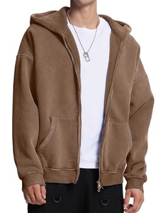 Sweats à capuche décontractés pour hommes avec fermeture éclair Top vente Sweats à capuche surdimensionnés en coton épais et délavés à l'acide pour hommes et unisexes - Product Image 3