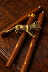 Bâtons de marche rustiques modernes en bois naturel écologique avec poignée en laiton poli, idéaux pour les cadeaux - Product Image 4