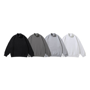 Sudadera de Alta Calidad, Estilo Urbano, Oversize, de Felpa Gruesa, de Algodón Liso, con Hombros Caídos, Bordado y Cuello Alto Simulado - Product Image 1