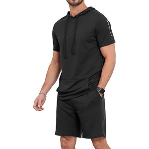 ชุดกีฬาผู้ชายลำลอง ระบายอากาศได้ดี ผ้าฝ้าย 100% เสื้อฮู้ดแบบพื้นฐาน กางเกงขาสั้นเข้าชุด สำหรับออกกำลังกายในฤดูร้อน วิ่งจ๊อกกิ้ง และกิจกรรมประจำวัน - Product Image 3