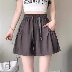 Shorts jupe taille haute en soie glacée à cordon de serrage, coupe ample, séchage rapide, jambe large, pour femme, été, fin, grande taille, pantalon de sport yoga - Product Image 4