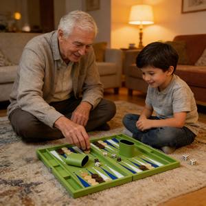 Jeu de backgammon en cuir PU de haute qualité, personnalisé, professionnel, de luxe, fait main, couleur verte, pour jouer - Product Image 5