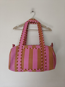 กระเป๋าผ้าฝ้ายลายทางสีน้ำตาลแบบ unisex พร้อมซิปปิดและหูหิ้วคู่ |   กระเป๋าเดินทางน้ำหนักเบา 20-35 ลิตร สำหรับการเดินทางและใช้งานในวันหยุดสุดสัปดาห์ - Product Image 2