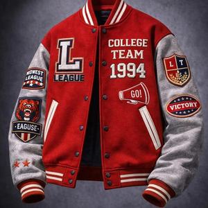 White Men's Varsity Jacket 1996 All-Star League Embroidered Patch Design Preppy Style Turn-<b>down</b> Collar Regular Fit Autumn Wear - Product Image 3