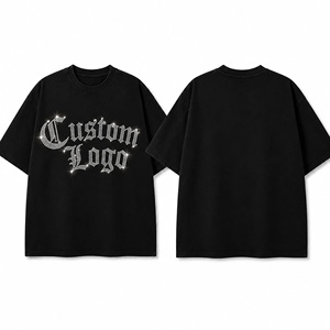 Camiseta Negra Extra Grande con Letras Góticas Personalizadas con Pedrería |   Camiseta Gráfica Sparkle Crystal Streetwear |   Moda para Hombre y Mujer - Product Image 1