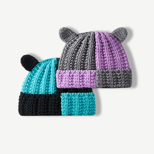Unisex Solid Color Knit Beanie Hat With Cat Ears 100% Acrylic <b>Winter</b> <b>Cap</b> Casual Style For Adults Black - Product Image 3