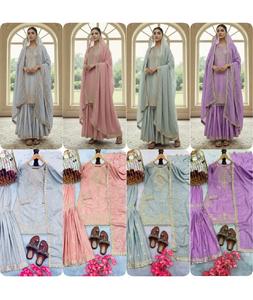 Traje Tradicional Indio Pur Chinon con Bordado de Lentejuelas, Salwar Kameez con Mangas Largas y Moti Latkan Decorativo (Sin Latkan) - Product Image 6