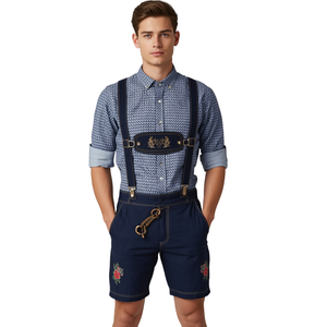Pantalones Cortos Estilo Lederhosen Tradicionales de Oktoberfest Bávaro Azul Marino para Hombre - Product Image 1