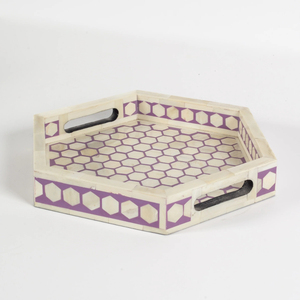 Handcrafted Mother Of Pearl Inlay Serving Tray Luxury Floral Pattern Decorative Wooden Tray For Coffee Table And Home Decor - Product Image 2