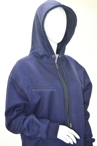 Sweat-shirt à capuche décontracté pour femme en molleton 100 % coton respirant bleu marine, à manches longues, avec design personnalisé en relief - Product Image 3