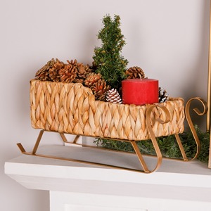 Water hyacinth sleighs santa sleigh <b>basket</b> for <b>small</b> essentials storage & christmas decorations - Product Image 5