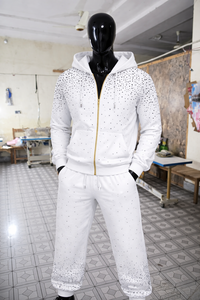 New Design Men <b>White</b> Rhinestone <b>Tracksuit</b> Set Zip Up Hoodie and Jogger Pants Sparkle Streetwear Casual Gym Wear Fashion Outfit - Product Image 6