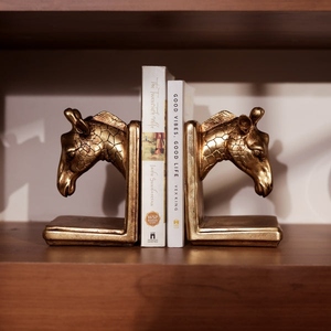 Vintage design gold giraffe bookend set decorative animal <b>book</b> holder safari wildlife sculpture design customization available - Product Image 2