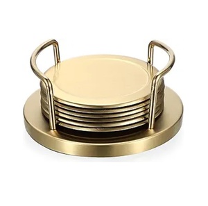 Whole Selling Metal Round Serving Coaster With Gold Plated Top High Quality Metal Coaster With Metal Stand Perfect For Home - Product Image 1