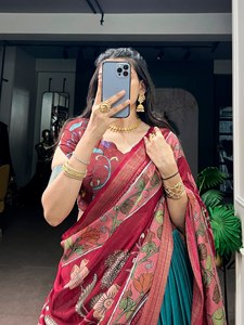 ชุดเลเฮนกา บลูส์ และผ้าคลุมไหล่สำหรับผู้หญิง TENNY รุ่น Dola Silk Choli พร้อมลาย Kalamkari สุดคลาสสิก ตกแต่งขอบด้วยผ้า Zari อย่างหรูหรา เหมาะสำหรับงานปาร์ตี้ ใส่ได้ทุกฤดู - Product Image 6