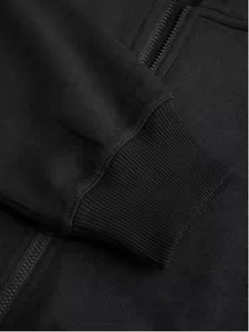 Sudadera con capucha negra para mujer, con cremallera, hombros caídos, manga larga, estilo casual, corta, de color liso. - Product Image 4