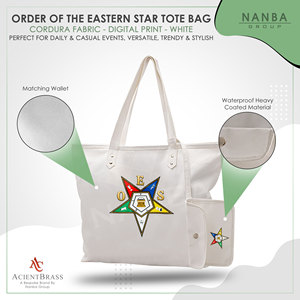 Sac fourre-tout en toile imperméable brodé Eastern Star avec fermeture éclair, poignée blanche et pochette assortie – Accessoire de shopping toutes saisons - Product Image 4