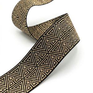 Cinta Jacquard Metálica Negra y Dorada de 50 mm de Neelkamal Industries, Adorno Tejido con Triángulos Geométricos para Lazos, Prendas de Lujo y Disfraces - Product Image 1