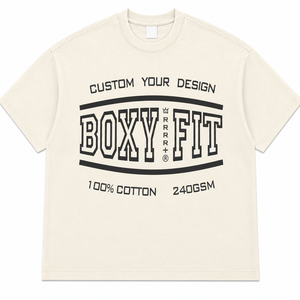 Camiseta Oversize de Corte Cuadrado para Hombre, 100% Algodón, 240GSM, Manga Corta, Cuello Redondo, Casual, con Estampado de Letras y Logotipo Frontal - Product Image 1