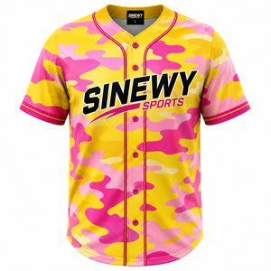 Maillot de baseball imprimé SINEWY, manches courtes, boutons sur le devant, unisexe, adulte, coupe classique, respirant, évacuant l'humidité, écologique - Product Image 1