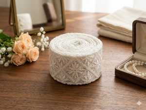 High Quality Premium White Organza Glass Nylon <b>Lace</b> Trim - Geometric Star and Diamond Lattice Embroidered Border for Dresses - Product Image 3