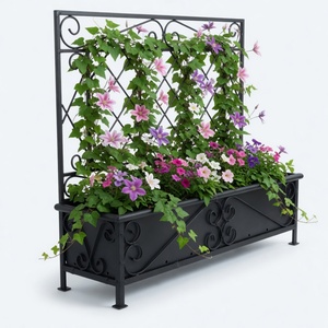 Support <span class=keywords><strong>de</strong></span> treillis pour <span class=keywords><strong>jardinière</strong></span> longue en fer, finition noire thermolaquée, pour extérieur, jardin et patio, avec finition rouillée et trou <span class=keywords><strong>de</strong></span> drainage - Product Image 2