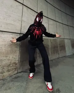 Sudadera con Capucha de Spiderman Rosa Unisex, Estampado Frontal Bordado, Ropa Casual de Otoño, Corte Regular, Tejido de Poliéster de Secado Rápido - Product Image 3