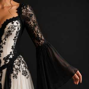 Luxury Black <b>White</b> Gothic <b>Lace</b> Floor-Length Embroidery Wedding Gown Designer Bridal Long Sleeves Elegant Vintage Ball Gown - Product Image 5