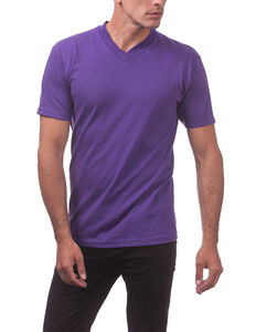 T-shirt pour homme à manches courtes et col en V en coton biologique, couleur violette, prix de gros avec logo personnalisé - Product Image 5