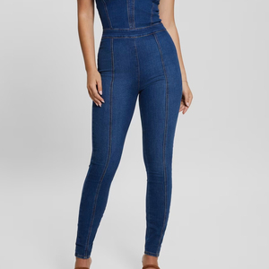 FLY HUMBLE SPORTSWEAR <b>Women's</b> Denim Overalls Jumpsuit Mid Waist Regular Fit Halter Strap Solid Color Formal Summer Breathable - Product Image 4