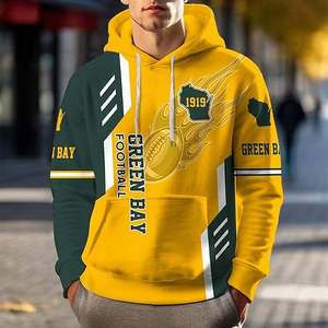 Sudadera con Capucha para Hombre, Diseño de Fútbol Americano Green Bay, Sublimada, con Bolsillo, Color Amarillo - Product Image 6