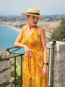 Vestido largo floral bohemio para mujer, vestido de verano sin mangas con cuello en V, vestido ligero para resort - Product Image 3