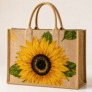 Bolsa de mano tipo tote de yute con estampado pata de gallo, ecológica, resistente, con cierre trasero con cremallera, reutilizable, para compras, con asa larga para el hombro, tamaño mediano. - Product Image 5