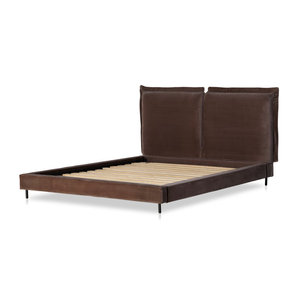 Cama de plataforma tapizada minimalista moderna con cabecero de tela para muebles de dormitorio contemporáneos - Product Image 2
