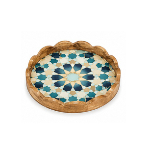Plateau de rangement rectangulaire en bois, motif floral gravé, finition polie, style moderne et luxueux, compatible lave-vaisselle, multifonctionnel, pour le sol - Product Image 1