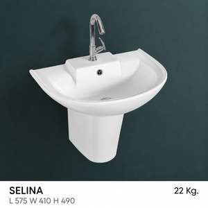 Grifo Cromado de Pared Semi-Pedestal Selina de Forma Irregular con un Solo Orificio para Lavabo Contemporáneo con Desagüe de Piedra - Product Image 2