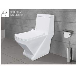 Inodoro de esquina de una pieza Quba moderno y exclusivo, de porcelana blanca, 675x365x765mm, inodoro de cerámica para uso en baños de construcción comercial. - Product Image 1