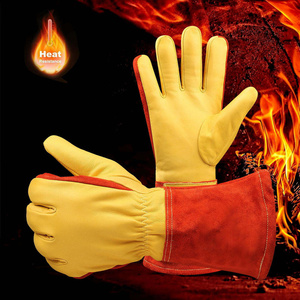 Gants de soudage TIG en cuir de chèvre et croûte de cuir de vache, manchette élastique, ignifuges, robustes, pour la lutte contre les incendies et le barbecue - Product Image 4