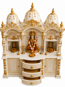 Mandir Devocional de Madera para la Oración Hindú, Templo de Lujo Blanco y Dorado, Sala de Pooja, Mandir para el Hogar, Mandir Hindú Indio Hecho a Mano en EE. UU. - Product Image 5