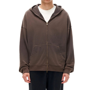 Sudadera con capucha de forro polar grueso para hombre, con cremallera completa, estilo vintage lavado, oversize, color liso, para uso casual de otoño - Product Image 1